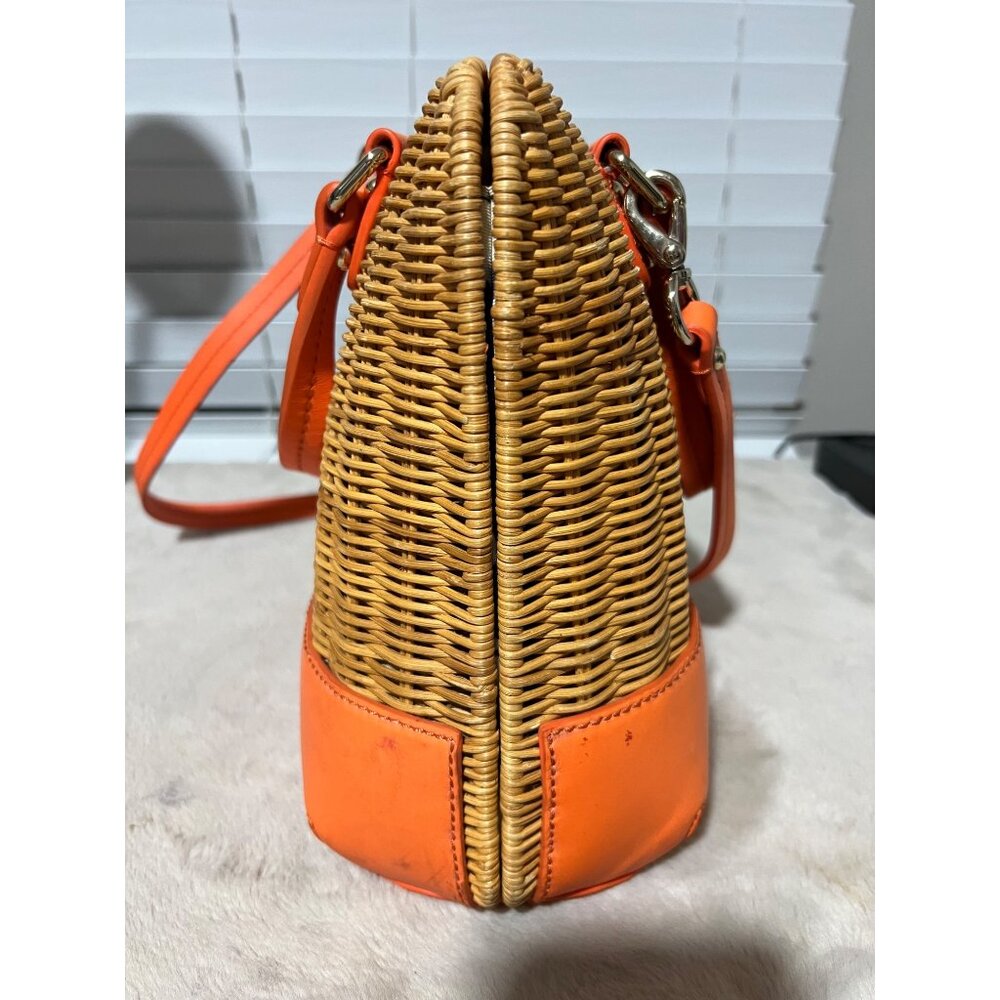 Kate Spade New York Wicker & Leather Orange Satchel With Adjustable Strap - Picture 6 of 13